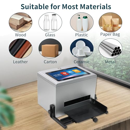 Image of Phezer Automatic Continuous Inkjet Coding Machine for Small Business with Original Quick-Drying Ink Cartridge, Intelligent Printer for Production Date /Time /Barcode /QR Code /Logo (5-Inch Touch Screen)