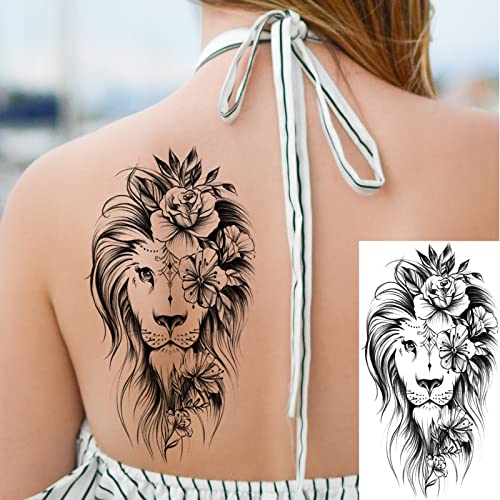 Briyhose 10 Sheet Rose Flower Realistic Temporary Tattoos For Women Arm Thigh, Large Sexy Snake Lion Butterfly Floral Fake Tattoos Stickers Adult Girl, Mix Color Long Lasting Temp Tatoo Leg Chest Waist Body Art #TOP5