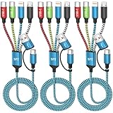 USB A/C 4 in 2 Charging Cable,Dual Type C Mulit Charging Cable, Multi Charging Cables for All Devices,Travle Phone Charger for iPhone Series/Samsung/Tablets/PS 3 Pack 5FT