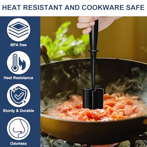 VUCVOLH Meat Chopper and Ground Beef Masher, 5-Blade Heat-Resistant Nylon Kitchen Tool, Ideal as a Hamburger Smasher, Potato Masher and Taco Meat Prep Tool, Dishwasher Safe, Black