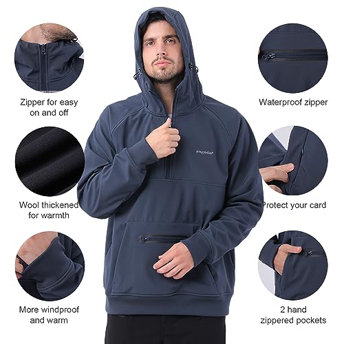 YINGJIELIDE Men's Rain Defender Loose Heavyweight Sweatshirt,Wind & Water Resistant Snow Jackets,Waterproof Fleece Hoodies3