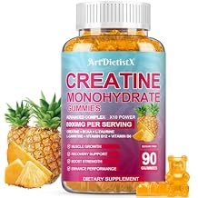 Creatine Monohydrate 5000mg Gummies with BCAA, L-Carnitine, Taurine & Vitamin B12 - Pre Workout Supplement for Muscle Growth, Strength & Energy - Pineapple Flavor Gummies, 90 Count for Men & Women