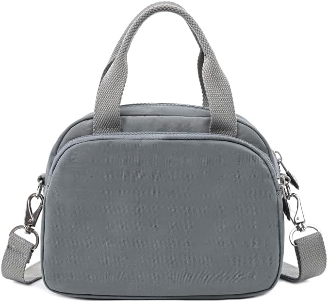レディース 防水ナイロン生地 多層ジッパー ショルダーバッグ クロスボディバッグ ハンドバッグ カジュアルバッグ, シルバーグレー