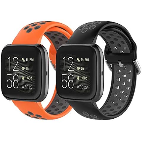 Pailebi Bands Compatible with Fitbit Versa 2/Versa/Versa Lite/Versa Special Edition, Waterproof Soft Silicone Sport Straps Replacement Wristbands for Women Men(Orange/Gray+Black/Gray) Cover