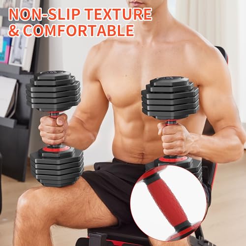 Image of Adjustable Dumbbell Set, 10-in-1 25LB /50LB /90LB Ajustable Dumbbells with Safe Locking System, Enclosed Storage Tray, 1 Sec Fast Adjustment, Comfortable Non-Slip Textured Grip, Suitable for Home Gym Workouts Men and Women