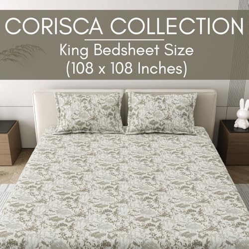 Image of Mafatlal 186 Tc Corsica Pure Cotton Bedsheet for King Size Bed | 274 X 274 Cm | Heat-Relief Summer Bedding Fabric for Relaxing Sleep | 2 Pillow Covers | Off White