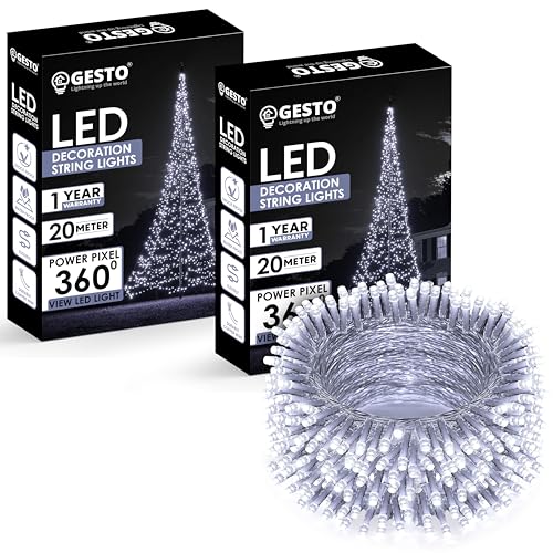 Image of Gesto White Led Serial String Lights - Waterproof Copper Wire Led Fairy Lights for Home Decoration,Christmas, Deepawali & Diwali Decoration Lights for Balcony Outdoor (20 Meter | Pack of 2)