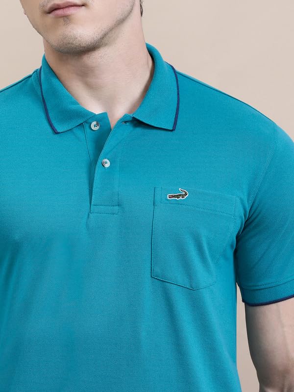 Image of CROCODILE Men Solid Polo T-Shirt | 100% Cotton | Short Sleeve | Slim Fit | Button Placket White