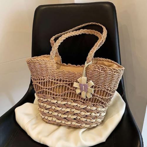 Bolso Tote de Playa de Paja Tejida con Gran Capacidad miniatura 5