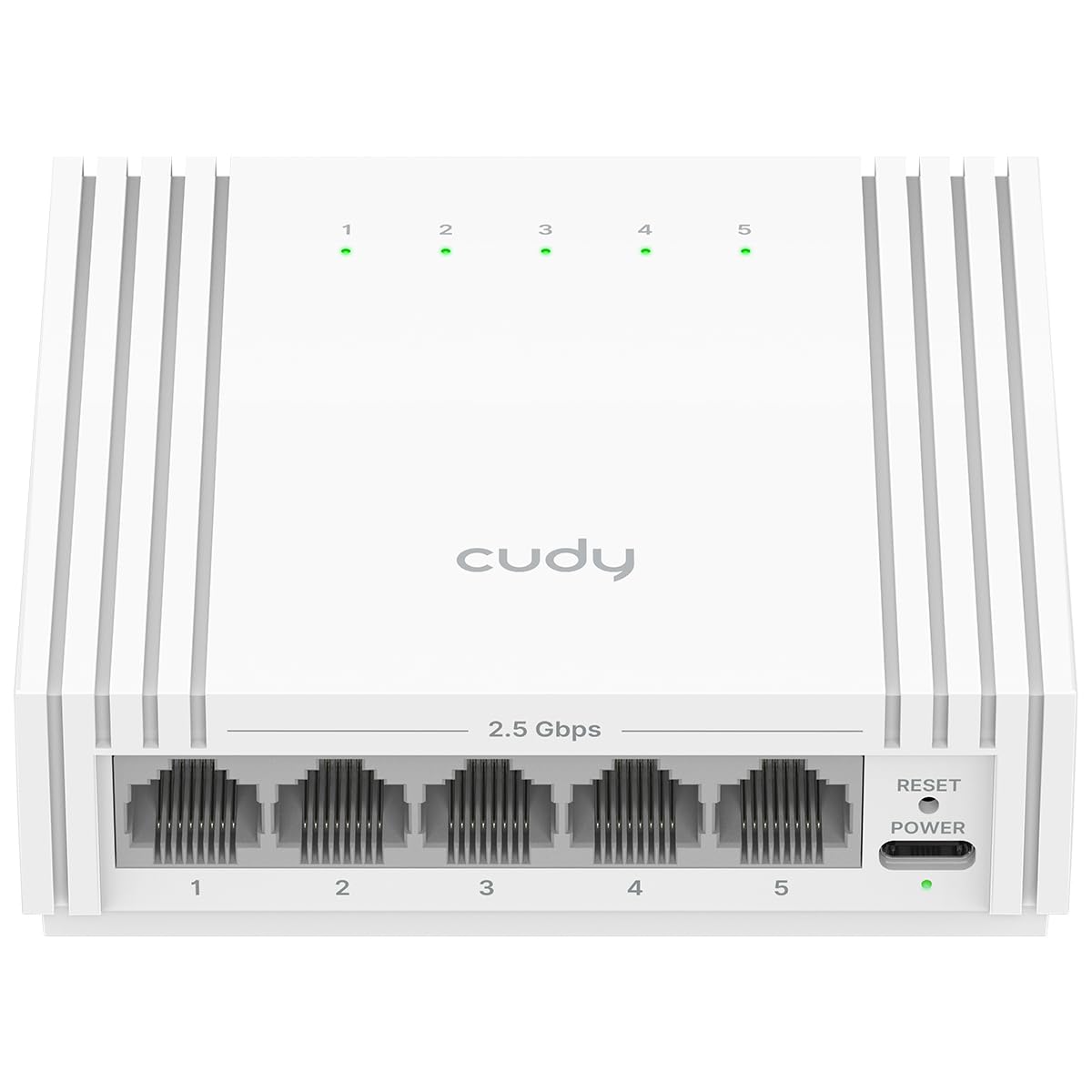 Cudy 5‑Port 2,5G Easy‑Managed Ethernet Switch USB‑C Strom HS105U | Websteuerung, VLAN, QoS, Loop Prevention, Cat5e, Silent, NAS, Gaming, Büro, Desktop-Setups, Wandmontage, Plug & Play