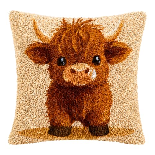 Velorin Highland Cow Latch Hook Kits for Adults Latch Hook Cushion Kits Craft Kits for Pillow Cover Cushion Cover Highland Cow Gifts