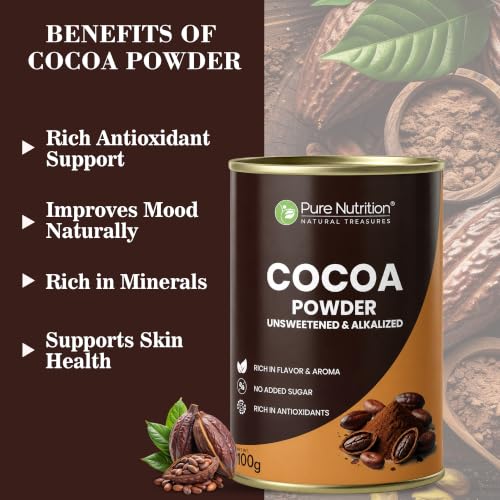 Image of Pure Nutrition Cocoa Powder Without Sugar | Cacao Powder Unsweetend | Coco Powders | Cocoa Powder for Cake, Beverages & Desserts |100% Plant Based & Alkalized | Rich Flavor & Aroma | No Added Sugar - 100g