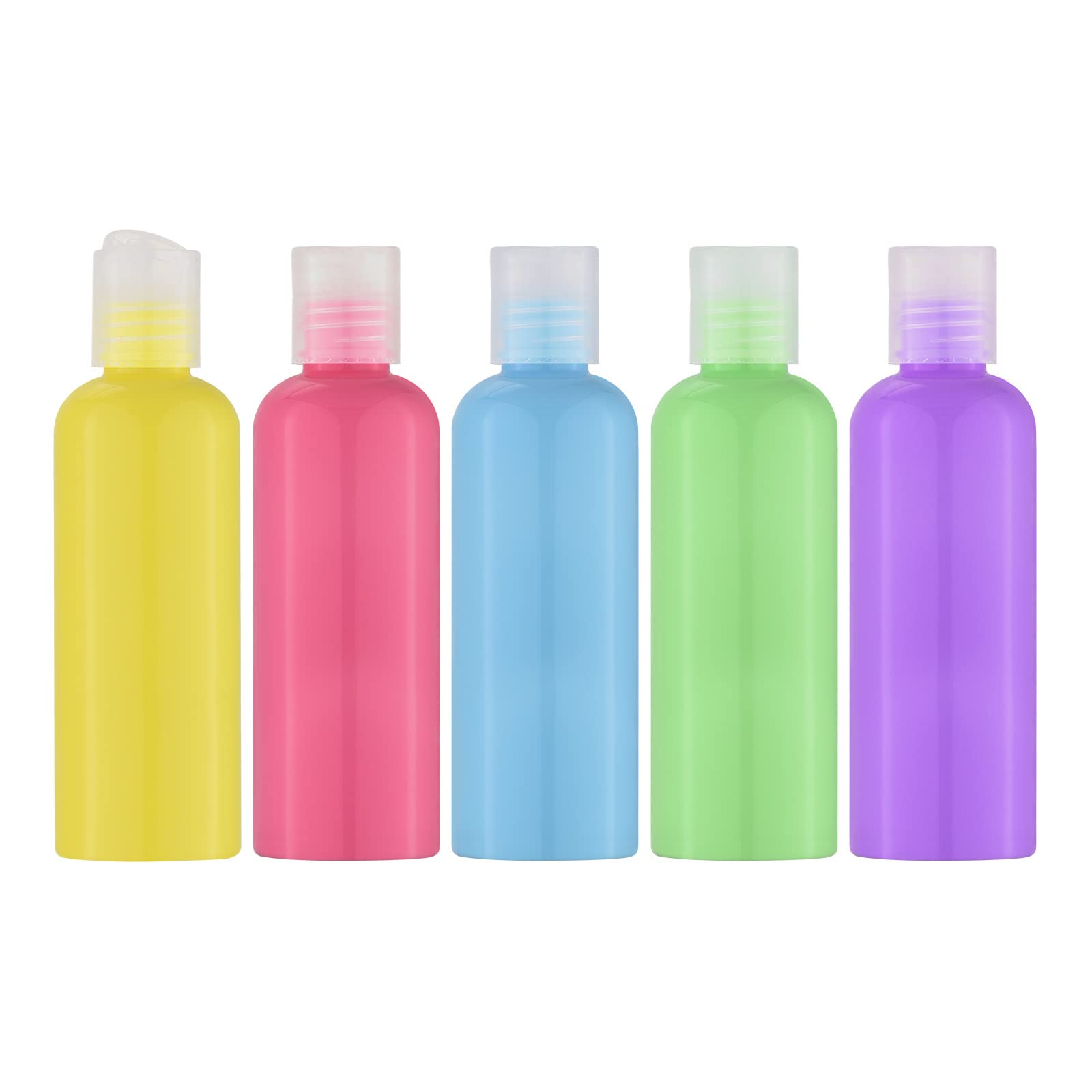 Livfa 100ml Leere Reiseflasche, Auslaufsicherer Behälter, Nachfüllbar Flaschen Mit Etikett für Shampoo, Lotion, Kosmetik (5 Stück, Bunt)