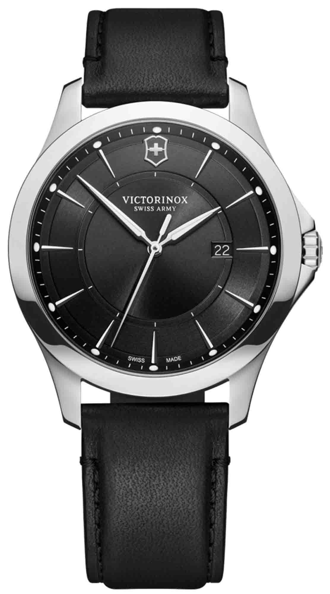 Victorinox Men’s Watch Alliance Ø 40 mm, Swiss Made, Analogue Quartz, Water-Resistant up to 100 m, Sapphire Glass, Leather Strap, Black