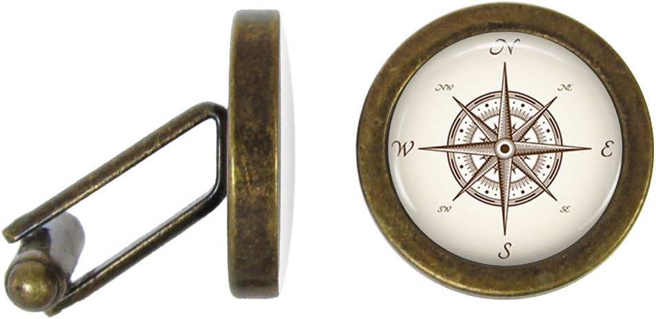 Nautical Compass Cufflinks Map Cuff Links (Angled Edition)