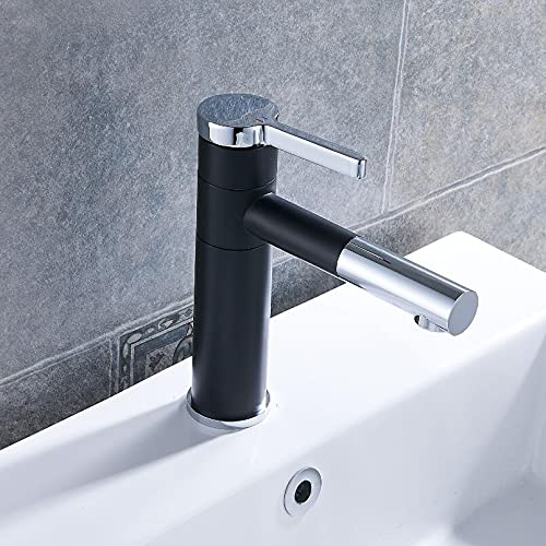 Mitigeur de lavabo rotatif à 360° noir et chrome pour salle de bain moderne