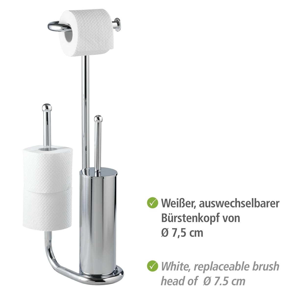 WENKO Set per WC con scopino Universalo cromo e portarotolo di riserva, accessori bagno completo, set da toilette