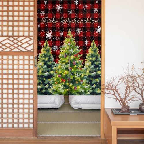 のれん 目隠し 遮光 暖簾 間仕切り クリスマスツリー 雪の結晶 冬 赤と黒のチェック柄 厚手 防寒 防音 断熱 ロング 半間のれん リビング 和風 カーテン プライバシー保護 玄関 キッチ リビング 飲食店 出入り口 室内インテリア 温泉 施設向け バス