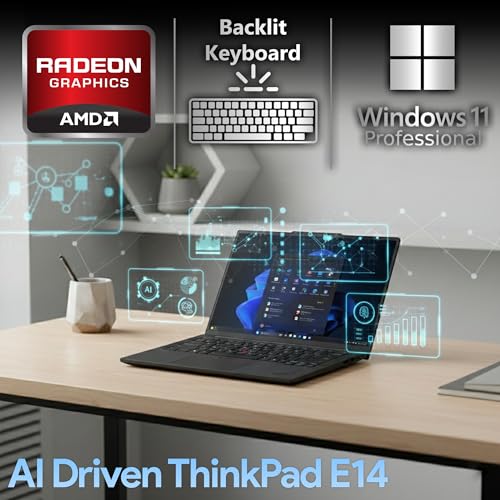 Image of Lenovo ThinkPad E14 Gen 7 14 inch FHD+ Display, AMD Ryzen 7 250 (Beats i7-1355U), 64GB DDR5 RAM, 2TB SSD PCIe, Backlit Keyboard, WiFi 6E + BT, FHD Webcam, Windows 11 Pro, AI Business Laptop - Black