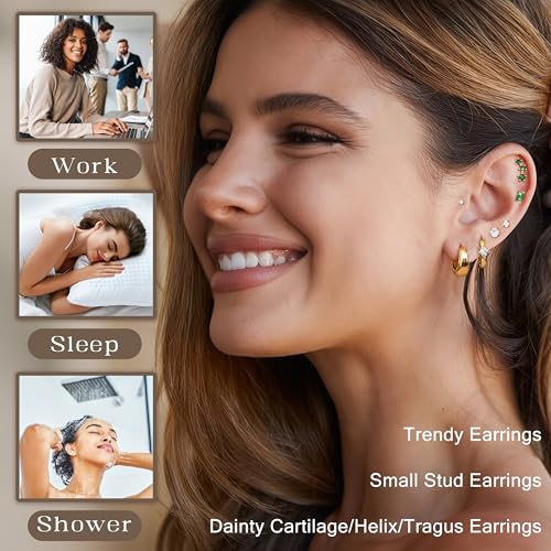 Fansilver Hypoallergenic Flat Back Gold Earrings for Women-14k Gold Surgical Stainless Steel Stud Hoop Earrings for Sensitive Ears Dainty Small Huggie Hoops Cartilage Earring Stacks4
