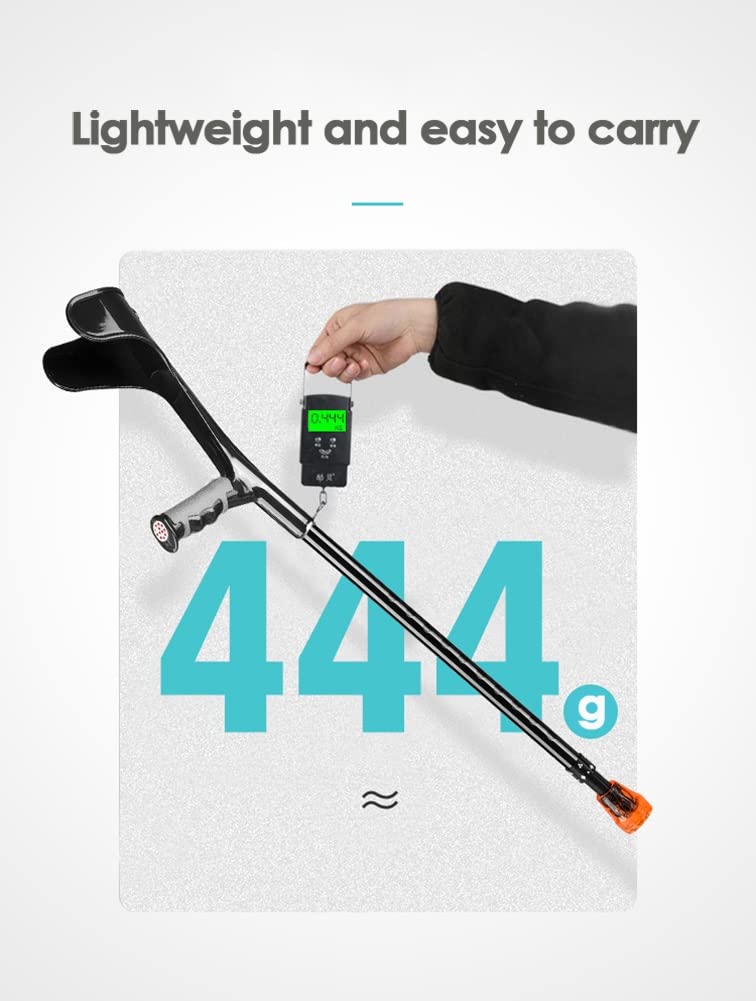 1 × muletas de antebrazo para adultos, bastón de altura ajustable, bastón, muletas para caminar, negro, para personas altas de 55 a 75 pulgadas, con capacidad de carga de 100 kg