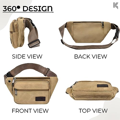 Image of Kraptick Premium Unisex Waist Bag for Men and Women - Stylish Fanny Pack, Hip Bag, Travel Money Belt (Canvas Black)