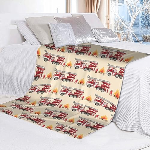 Image of Fire Truck Fireman Blanket Gifts Super Soft Fleece Throw Blankets Cozy Flannel Air Conditioning Blanket Blanket for Couch Bed 50x40 in for Kid