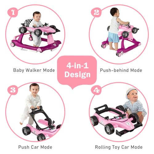 Image of BABY JOY 4-in-1 Baby Walker, Foldable Activity Walker with Adjustable Height & Speed, Music, Lights, Anti-Rollover, Toddler Push Walker, Baby Walker with Wheels for Boys Girls 6-18 Months (Purple)