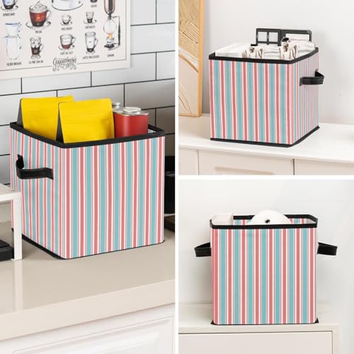 Boîte de rangement pliable en tissu à rayures pour optimiser vos placards - 8