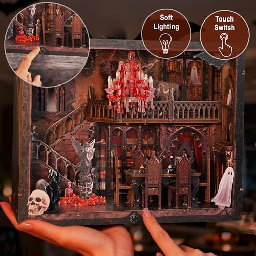 Joibabe Haunted Manor DIY Miniature House Kit with LED Lights - Gothic Book Nook Decor, 3D Wooden Puzzle for Adults, Halloween Home Decoration (AAA Batteries Not Included) by joibabe - Used condition - Image 8