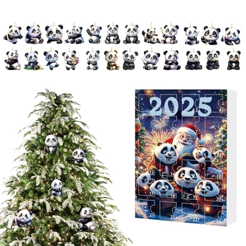 Panda Avvento di Natale, 24 giorni di conto alla rovescia, calendario 2025, ciondolo a forma di animale in acrilico 2D, per bambini e adulti, bomboniera, albero di Natale, specchietto retrovisore auto