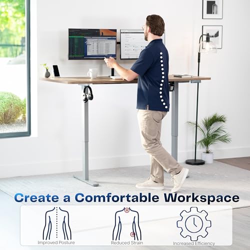 Image of VIVO Reclaimed Wood 71 x 36 in Standing Desk, DESK-KIT-1G7P-36 | Electric, Holds 220 lbs, Sit Stand, Height Adjustable, Extra Deep Table Top, Memory Presets, 1B Series, Gray Frame