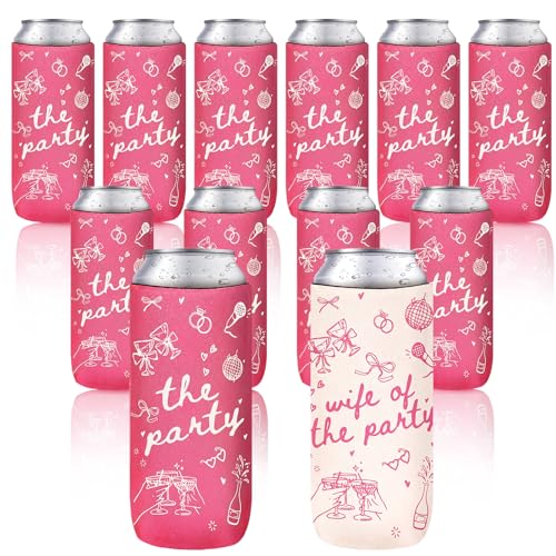 Image of SiliFine 12 Pcs Bachelorette Party Can Sleeves Bulk Coquette Bachelorette Decoration Cowgirl Can Sleeves for Bridal Shower Gifts(3.5 x 5.5 Inches, Wife of the Party)
