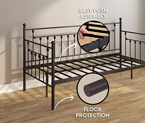AMBEE21 Victorian Black Metal Twin Daybed without Trundle/Sleeping Bench Futon Loft Bed Sofa Bedroom Living Room/Twin Mattress/Heavy Duty - Thumbnail 6