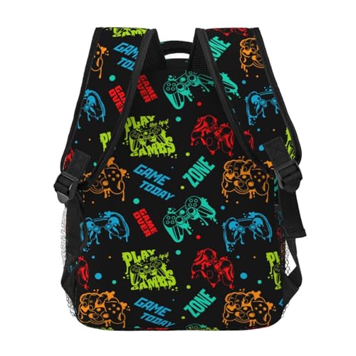 Colorful Neon Video Game Controller Backpack Large Capacity Lightweight Casual Travel Sports Backpack 11.4X7.8X15.7 inch4