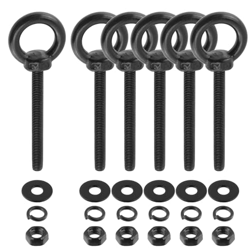 Image of Antrader Lifting Shoulder Eye Bolts,M5 x 50mm,Stainless Steel,Black,6 Sets | Machinery Shoulder Lifting Eye Bolt with Lock Nuts,Lock Washers,Flat Washers