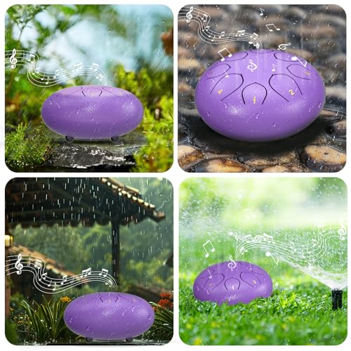 Image of Rain Drum for Outside Garden, 6 Inches 8 Notes Steel Tongue Drums, Waterproof Meditation Echo Rain Chime, Musical Instruments for Adult Gift with Bag, Music Book, Mallets (Purple)