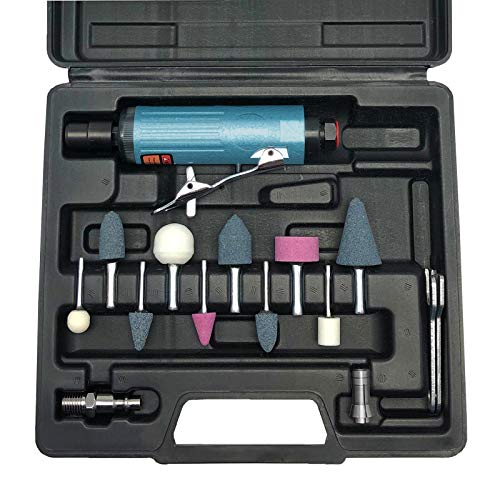 Air Die Grinder with 1/4 Inch (6MM) and 1/8 Inch (3MM) Collets Pneumatic Die Grinder Kit Straight Die Grinder, with 10pcs Grinding stone bits Grinders Power Tools Kit 23000 RPM