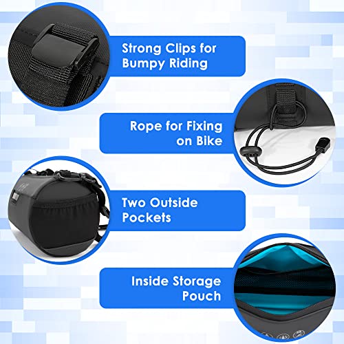 Image of WOTOW Bike Handlebar Bag Waterproof - Bicycle Handlebar Roll Bag with Large Reflective Area, Bike Front Pouch with Waterproof Zipper Shoulder Strap Removable Straps for Cycling (Cylinder, 2.4L)