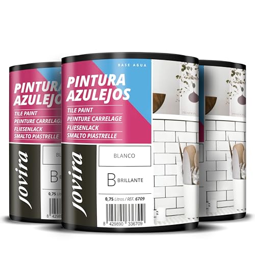 JOVIRA PINTURAS Vernice Per Piastrelle a Base d'acqua. Date un nuovo look alla vostra cucina e al vostro bagno. (3x750 Millilitres, Bianco Lucido). F-09-3