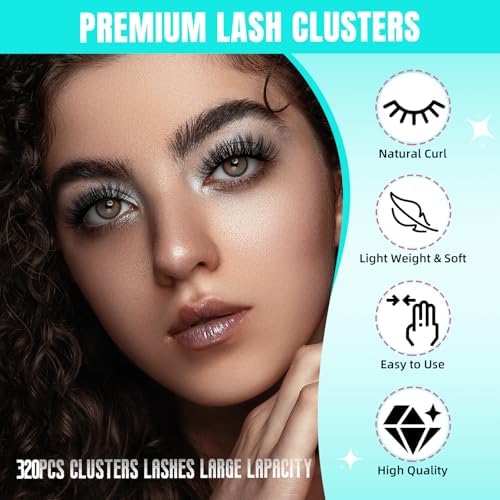 AMZGIRL Lash Clusters, 320PCS Wispy Individual Lashes 40D, 9-16mm