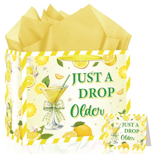 Just a Drop Older Gift Bag for Lemon Party Decorations Lemon Birthday Party Favors Gift Bag with Card and Wrapping Paper Lemon Bachelorette Gift Wrapping Bags for Lemon Drop Party Bridal Shower