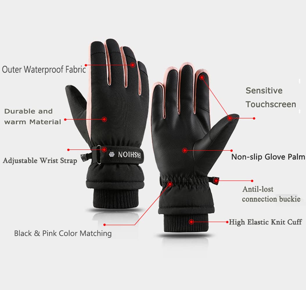 Gants thermiques d'hiver pour femme, gants de ski pour écran tactile, gants antidérapants pour le cyclisme, la conduite, la course à pied, le camping, la randonnée