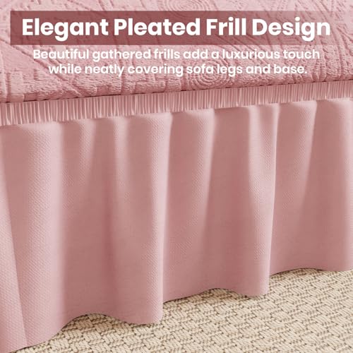 Image of Lukzer 1 Seater Jacquard Sofa Cover with 360 Frill Skirt - Pastel Pink Tribal Pattern | 240 GSM Stretchable Anti-Slip Fully Covered Universal Couch Cover for Living Room (90-140CM /SC-073-01F)