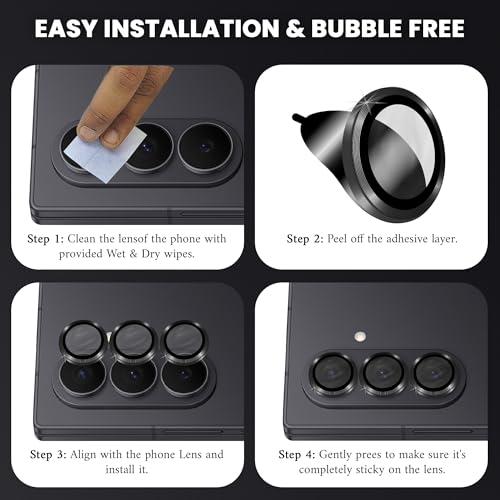 Image of FIRST MART Black Camera Ring Guard Protector for Samsung Galaxy Z Fold 7 | Tempered Glass with Metal Alloy Rings, HD Clear, Scratch Resistant, Case-Friendly | Pack of 1