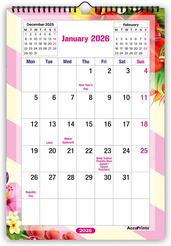 AccuPrints® Wall Calendar 2026 Planner-Size (14 x 20) inch For Office Home Table New Year Hanging Kids (35.5 x 50) cm- (Abstract Wall)