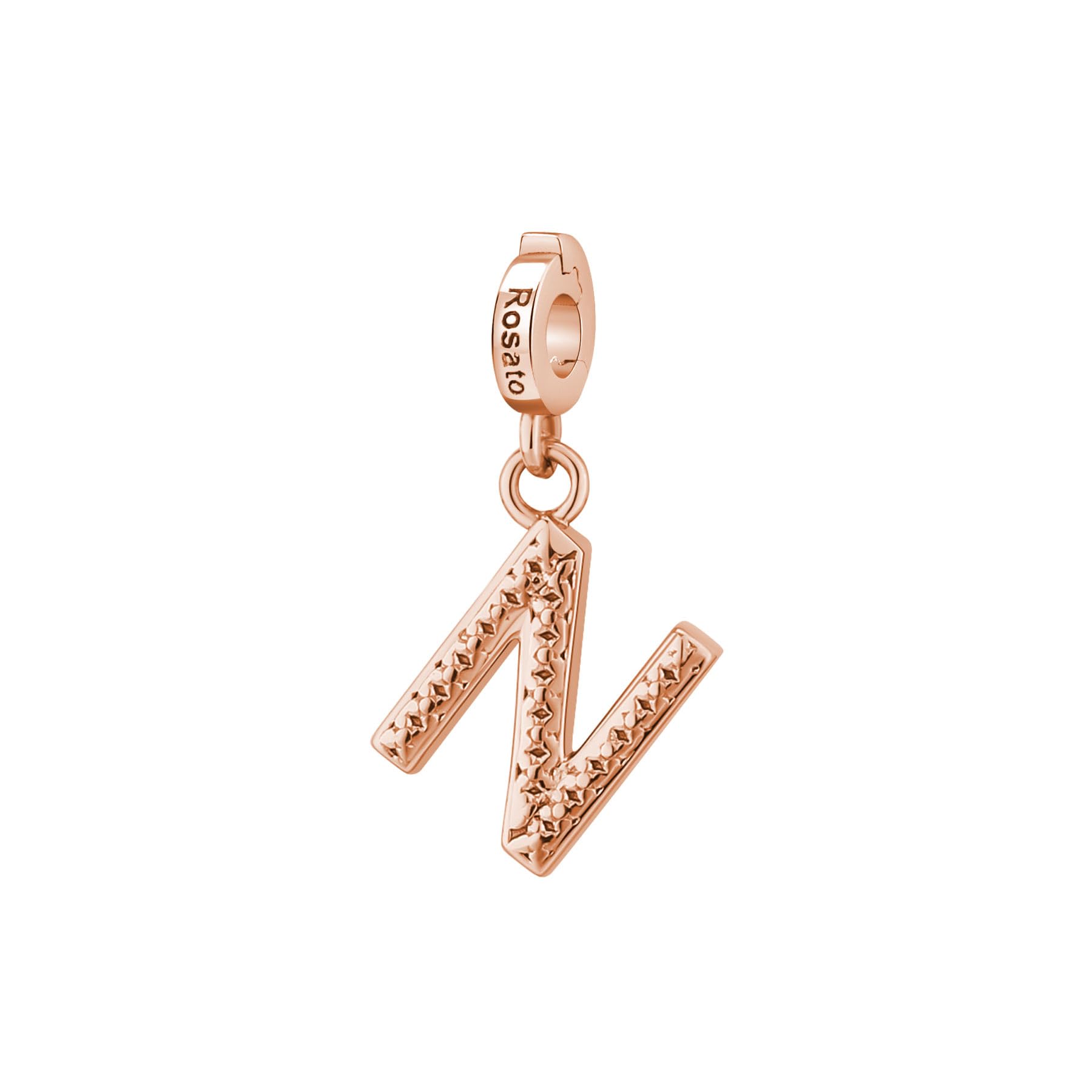 Charm Rosato Plata PVD Rosa Letra N con Acabado de Alta Joyería 2