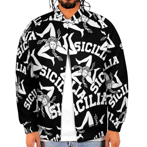 Sicilian Trinacria Sicilia Pride Men's Bomber Jacket Lightweight Casual Baseball Coats Streetwear With Pocket