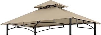 8x5 Grill Gazebo Replacement Canopy Roof for Model L-GG001PST-F, Beige | Outdoor Double Tiered Barbecue Gazebo Top Cover
