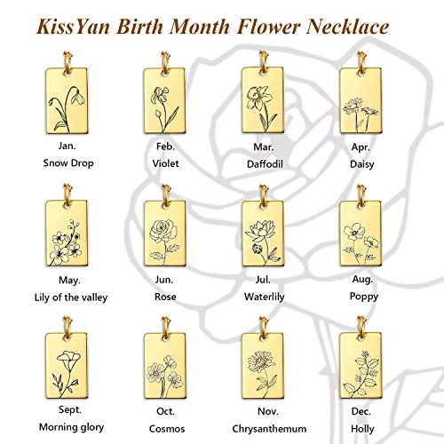 Kissyan Birth Flower Necklace, 18K Gold Plated Dainty Birth Month Floral Pendant Necklace Simple Birth Flower Necklaces Minimalist Delicate Birthday Jewelry Gift For Her Women(Square Sep) #TOP6